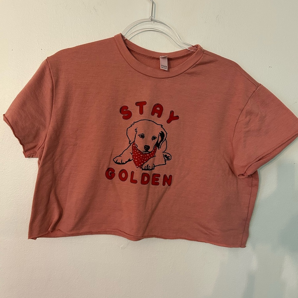 Franki for Francesca’s Stay Golden Dog Graphic T-Shirt - Pink. Youth Sz 14